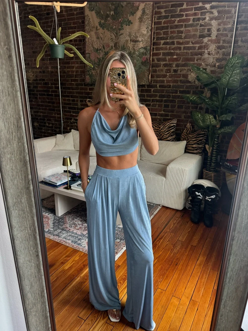 Chic Matching CO-ORD Light Blue Wide-Leg Set